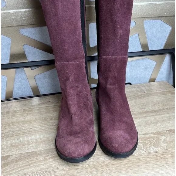 COLE HAAN Jodhpur Burgundy Suede Leather  Pull On Tall Riding Boots 5.5 B