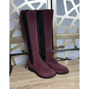 COLE HAAN Jodhpur Burgundy Suede Leather  Pull On Tall Riding Boots 5.5 B