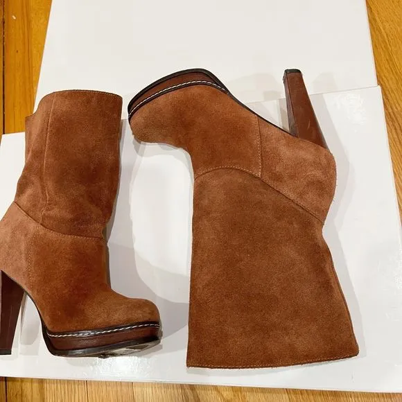 Cole Haan Nola Slouch Short Boots Womens Size 5.5 M Brown Cognac Suede 4” Heel