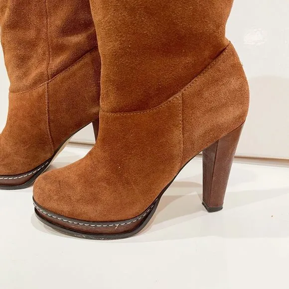 Cole Haan Nola Slouch Short Boots Womens Size 5.5 M Brown Cognac Suede 4” Heel
