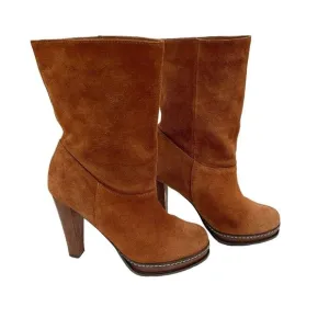 Cole Haan Nola Slouch Short Boots Womens Size 5.5 M Brown Cognac Suede 4” Heel