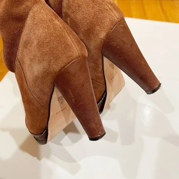 Cole Haan Nola Slouch Short Boots Womens Size 5.5 M Brown Cognac Suede 4” Heel