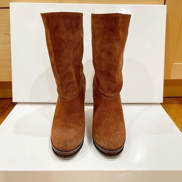 Cole Haan Nola Slouch Short Boots Womens Size 5.5 M Brown Cognac Suede 4” Heel