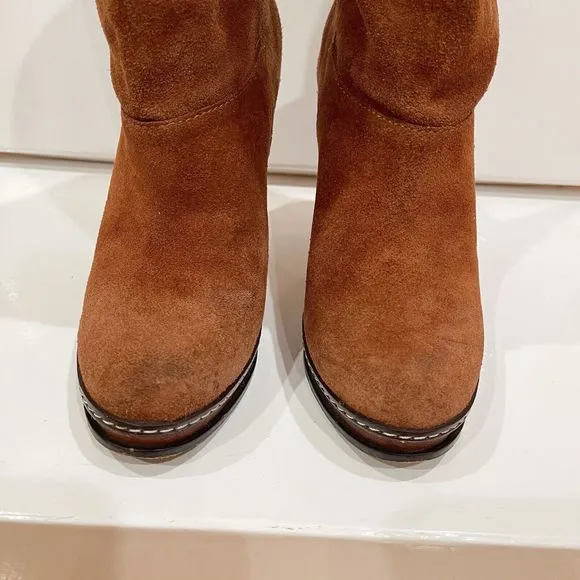 Cole Haan Nola Slouch Short Boots Womens Size 5.5 M Brown Cognac Suede 4” Heel