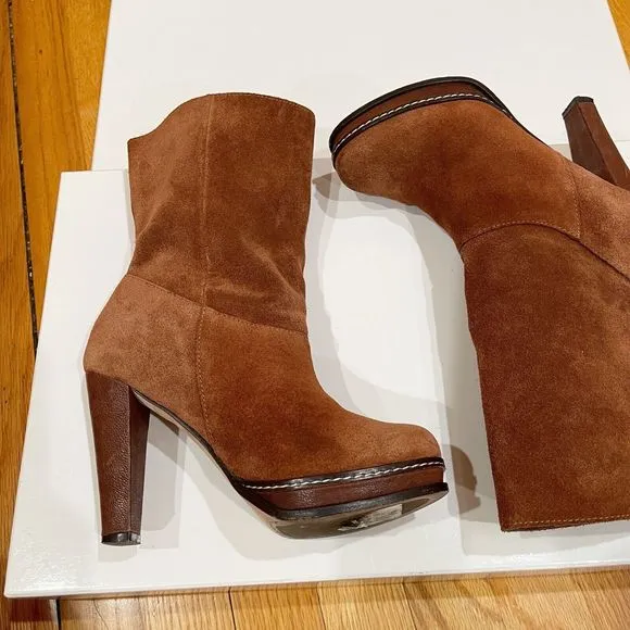 Cole Haan Nola Slouch Short Boots Womens Size 5.5 M Brown Cognac Suede 4” Heel