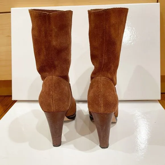 Cole Haan Nola Slouch Short Boots Womens Size 5.5 M Brown Cognac Suede 4” Heel