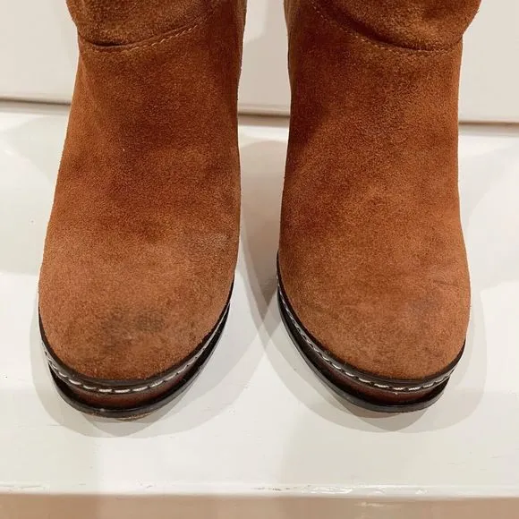 Cole Haan Nola Slouch Short Boots Womens Size 5.5 M Brown Cognac Suede 4” Heel