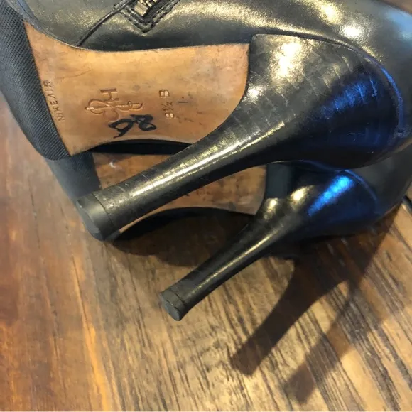 Cole Haan Sz 8.5 Georgina Boots Tall Black Brown 2 Tone Leather Stiletto Buckle