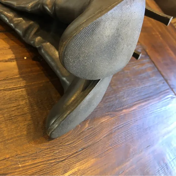 Cole Haan Sz 8.5 Georgina Boots Tall Black Brown 2 Tone Leather Stiletto Buckle