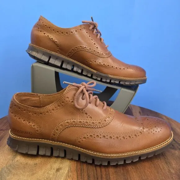 Cole Haan Zerogrand Wingtip Oxford British Tan Leather C29411 Men's 9M