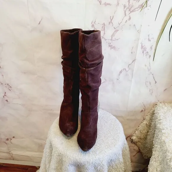Colin Stuart Tall suede leather hidden wedge scrunch boots