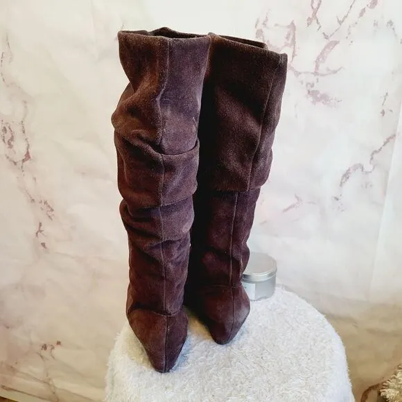 Colin Stuart Tall suede leather hidden wedge scrunch boots