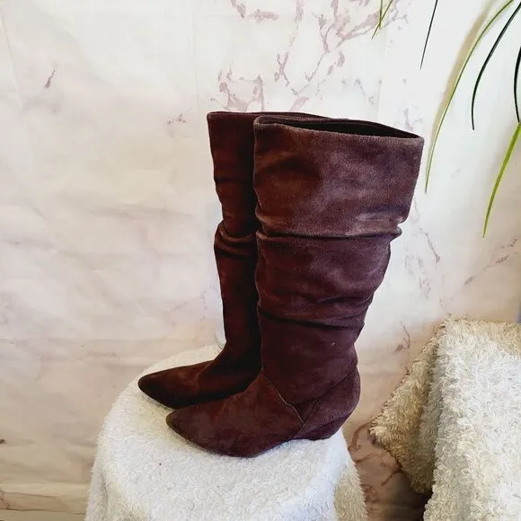 Colin Stuart Tall suede leather hidden wedge scrunch boots