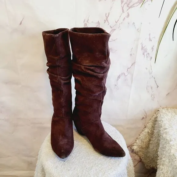 Colin Stuart Tall suede leather hidden wedge scrunch boots