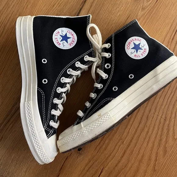 CONVERSE X PLAY COMMES DES GARÇONS CHUCK 70 HIGH TOPS, SIZE 8.5 M/10.5 W.