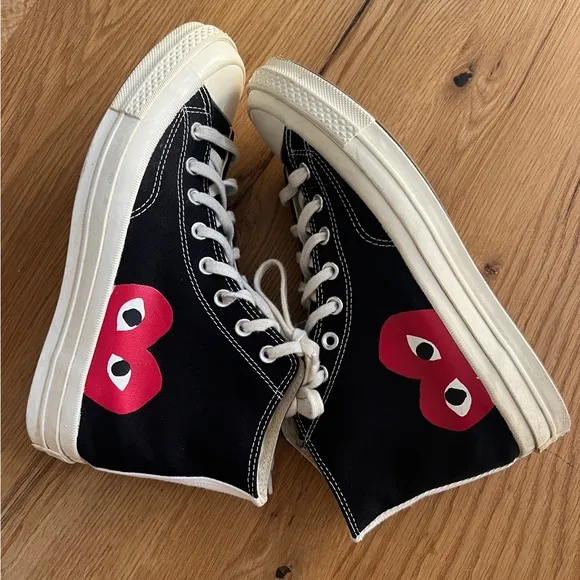 CONVERSE X PLAY COMMES DES GARÇONS CHUCK 70 HIGH TOPS, SIZE 8.5 M/10.5 W.