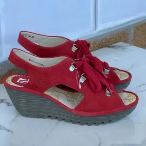 COPY - Fly London Ylfa Scarlet Red Leather Lace sandals size 8