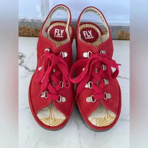 COPY - Fly London Ylfa Scarlet Red Leather Lace sandals size 8