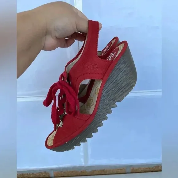 COPY - Fly London Ylfa Scarlet Red Leather Lace sandals size 8