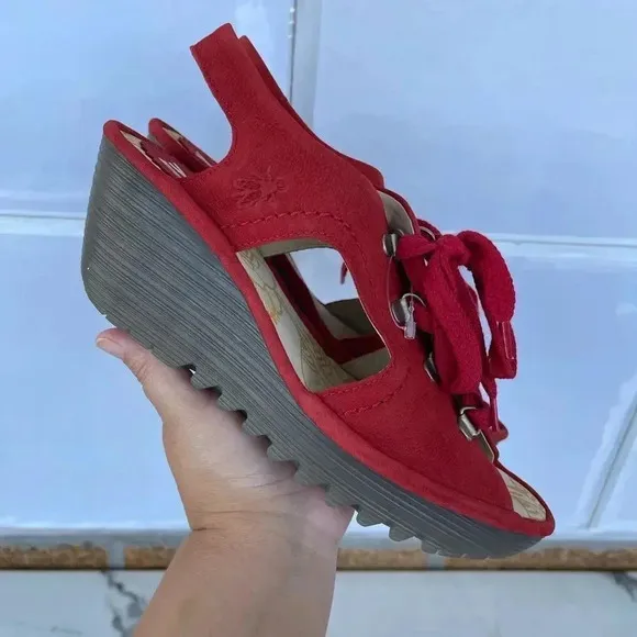 COPY - Fly London Ylfa Scarlet Red Leather Lace sandals size 8