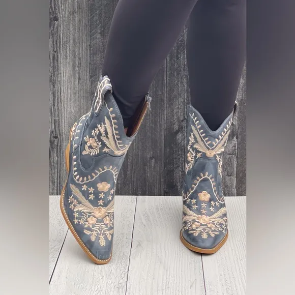 Corkys Footwear Lets Go Girls Blue Western Style Cowgirl Short Boots