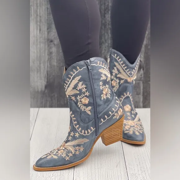 Corkys Footwear Lets Go Girls Blue Western Style Cowgirl Short Boots