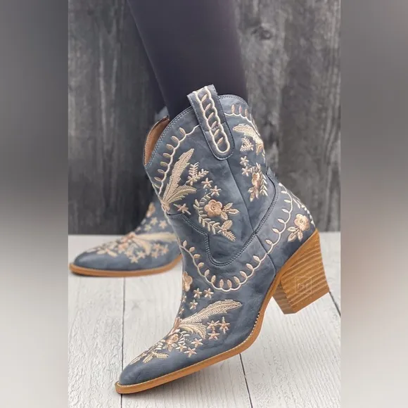 Corkys Footwear Lets Go Girls Blue Western Style Cowgirl Short Boots