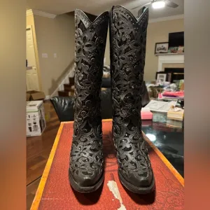 Corral Black Sequin Inlay Crystals &amp; Studs Tall Top Cowboy Boots Sz 5 WORN ONCE