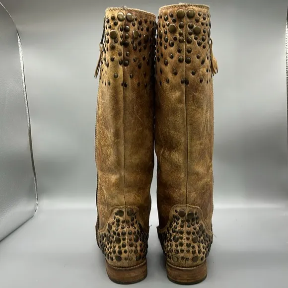 Corral Boots Indie Spirit Womens Riding Brown Tan Leather Studded Full Zip Boots