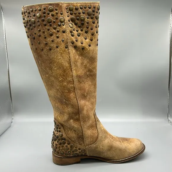 Corral Boots Indie Spirit Womens Riding Brown Tan Leather Studded Full Zip Boots