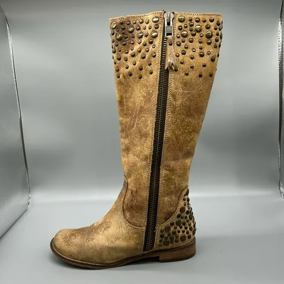 Corral Boots Indie Spirit Womens Riding Brown Tan Leather Studded Full Zip Boots
