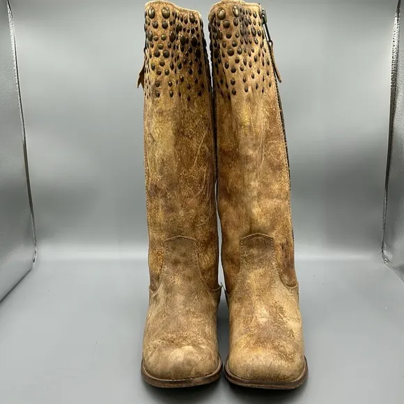 Corral Boots Indie Spirit Womens Riding Brown Tan Leather Studded Full Zip Boots