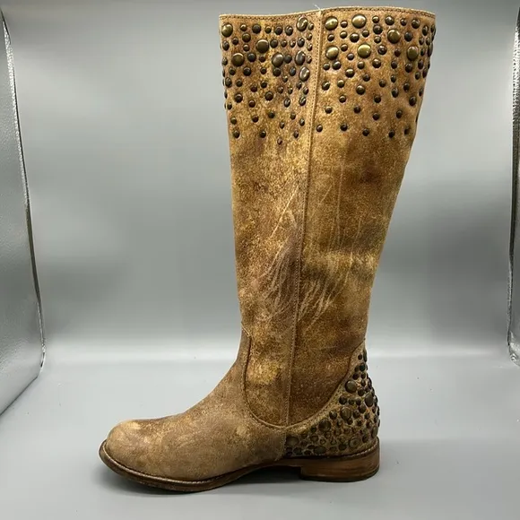 Corral Boots Indie Spirit Womens Riding Brown Tan Leather Studded Full Zip Boots