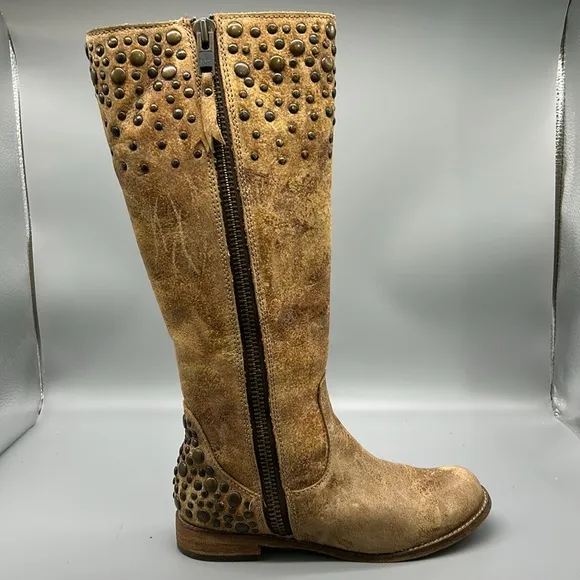 Corral Boots Indie Spirit Womens Riding Brown Tan Leather Studded Full Zip Boots