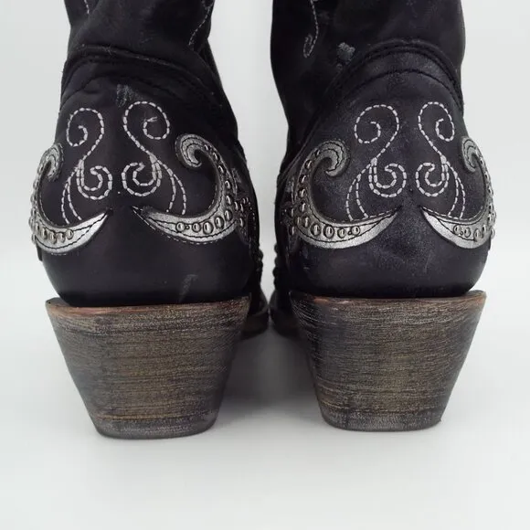 Corral Mexico A3637 Black Leather Studs Crystals Tall Western Cowboy Boots