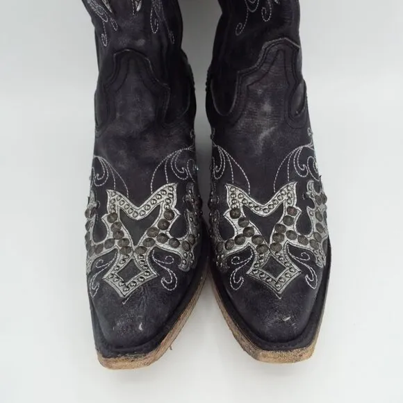 Corral Mexico A3637 Black Leather Studs Crystals Tall Western Cowboy Boots