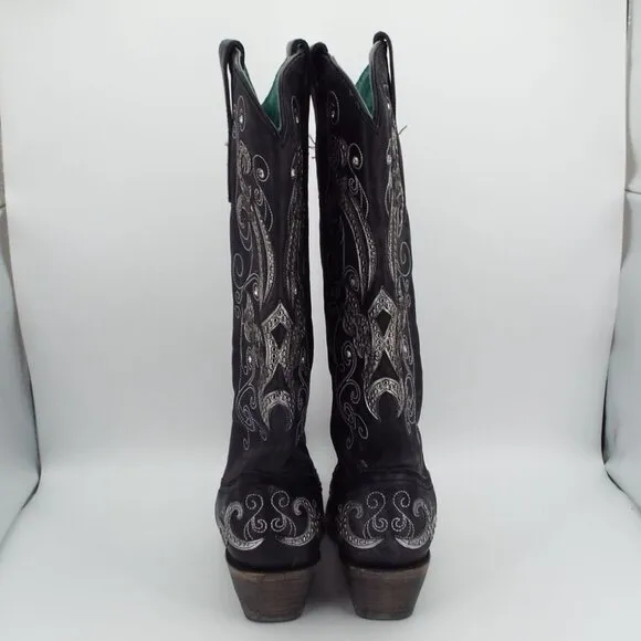 Corral Mexico A3637 Black Leather Studs Crystals Tall Western Cowboy Boots