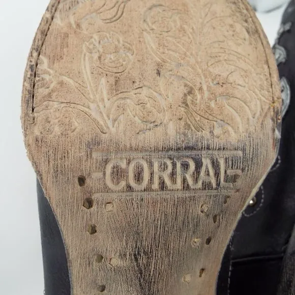 Corral Mexico A3637 Black Leather Studs Crystals Tall Western Cowboy Boots