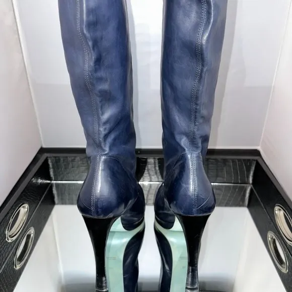 COSTUME NATIONAL SCRUNCH BOOTS IN DEEP BLUE (VINTAGE)