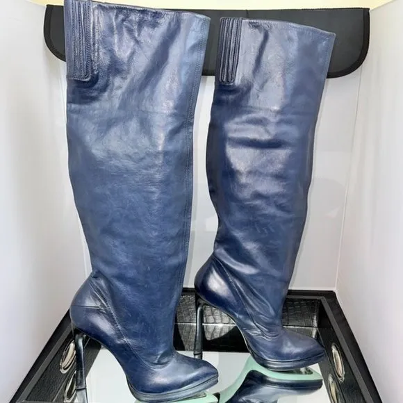 COSTUME NATIONAL SCRUNCH BOOTS IN DEEP BLUE (VINTAGE)