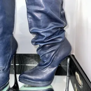 COSTUME NATIONAL SCRUNCH BOOTS IN DEEP BLUE (VINTAGE)