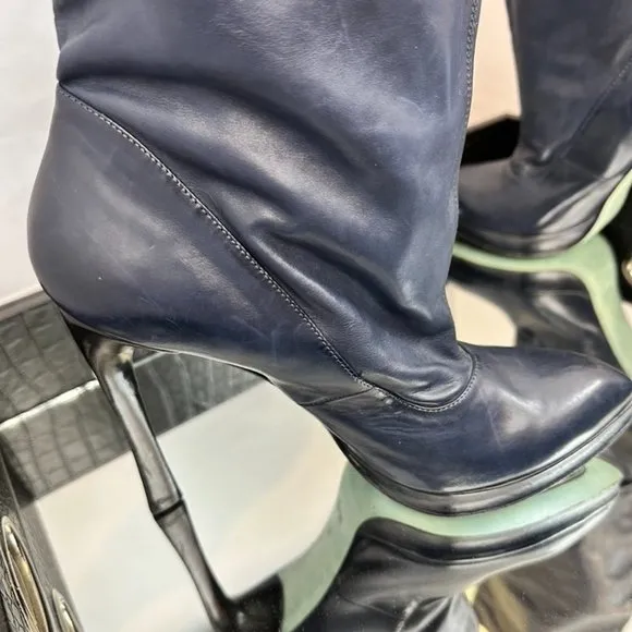 COSTUME NATIONAL SCRUNCH BOOTS IN DEEP BLUE (VINTAGE)