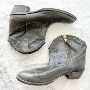 COWBOY BOOTS Dark Grey / Brown, Short, Side Zip, Genuine Leather, Size 8.5