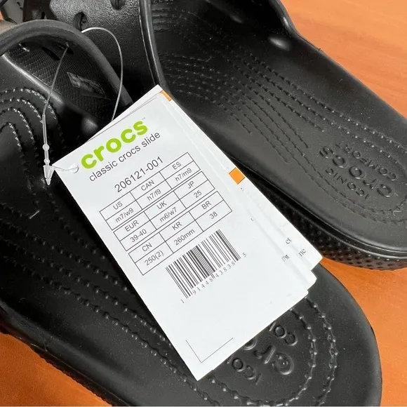 Crocs Classic Unisex Iconic Comfort Black Slide Sandals NWT Size 9 or 7 #B1859
