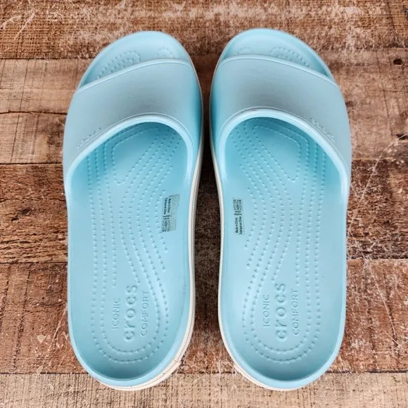 Crocs Crocband Platform Women Size 8 Slides Blue Sandal Comfort Shoes Waterproof