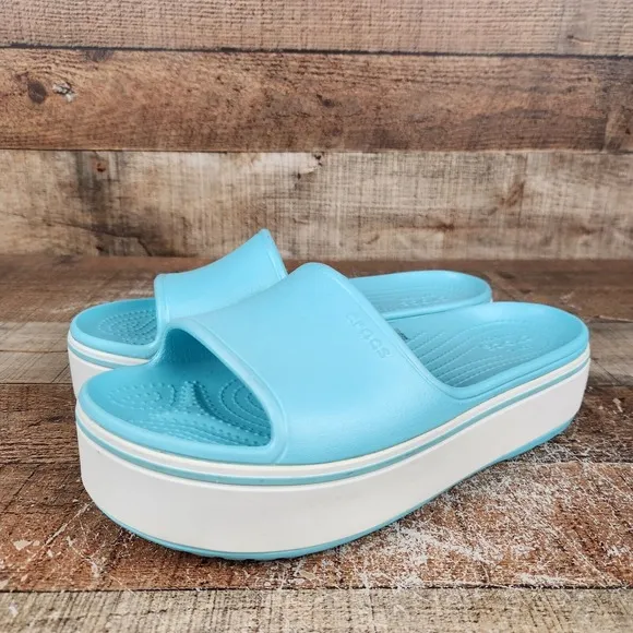 Crocs Crocband Platform Women Size 8 Slides Blue Sandal Comfort Shoes Waterproof