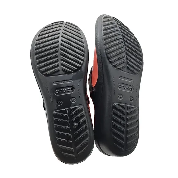 Crocs Sanrah Black Embellished Wedge Slip On Flip Flops Sandals Womans Size 10
