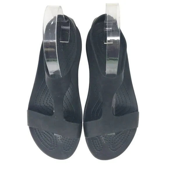 Crocs Serena T-Strap Iconic Comfort Slingback Beach Sandals Black Women's Size 7