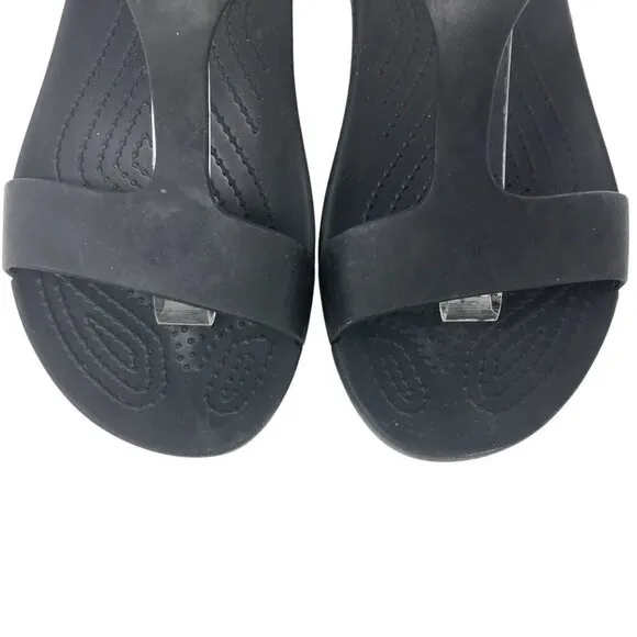 Crocs Serena T-Strap Iconic Comfort Slingback Beach Sandals Black Women's Size 7