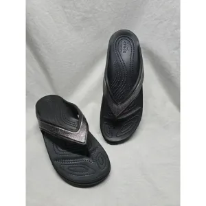 Crocs Shoes Womens Size 9 Sloane Black Silver Comfort Flip Flops Thong Sandals